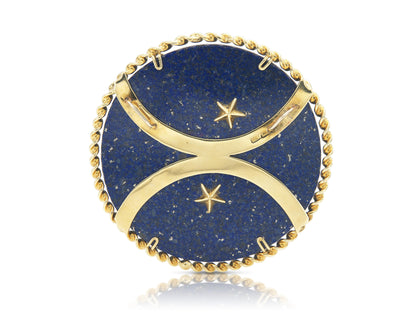 Vintage 1970s Lapis Lazuli and Gold Aries Zodiac Pendant