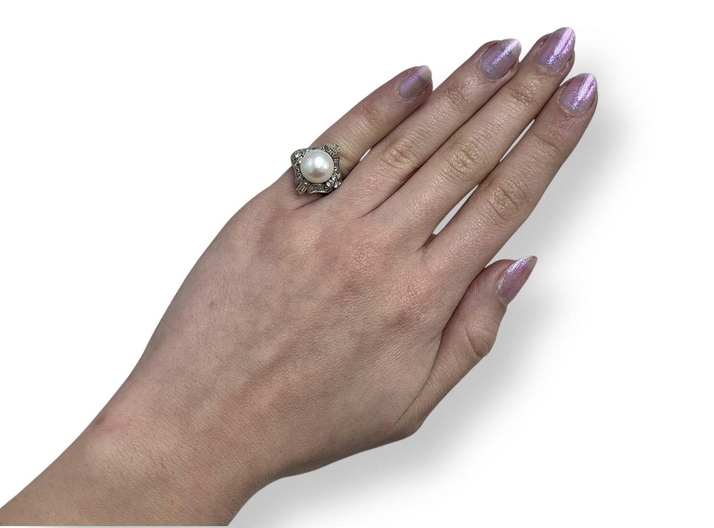 Vintage 1950s Pearl and Diamond Ring