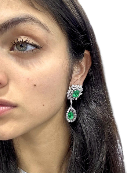 Vintage 1950s 17.00 Carat Emerald Detachable Dangle Earrings with Diamonds
