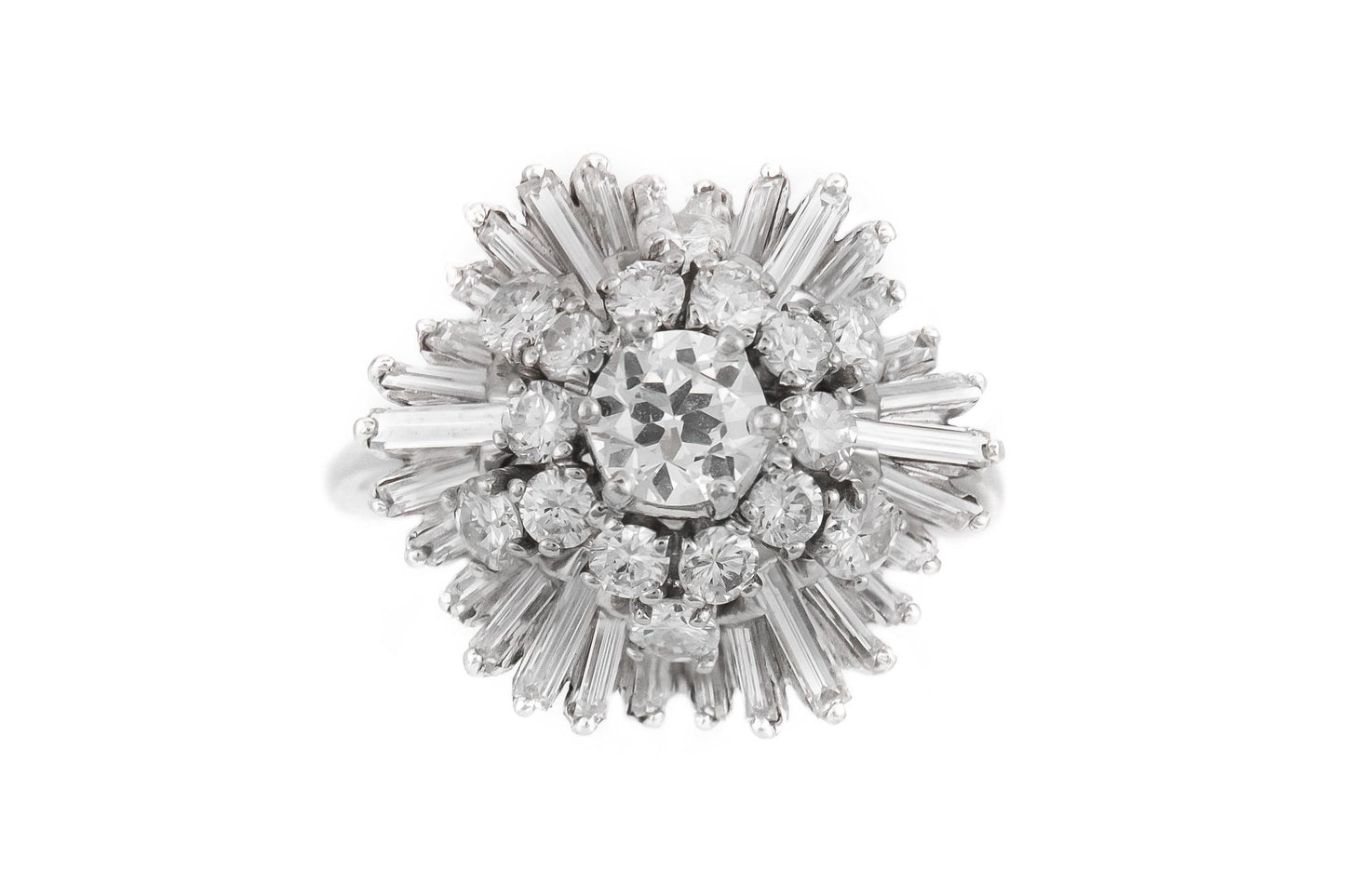 Vintage 1950s 3.80 Carat Diamond Flower Ring