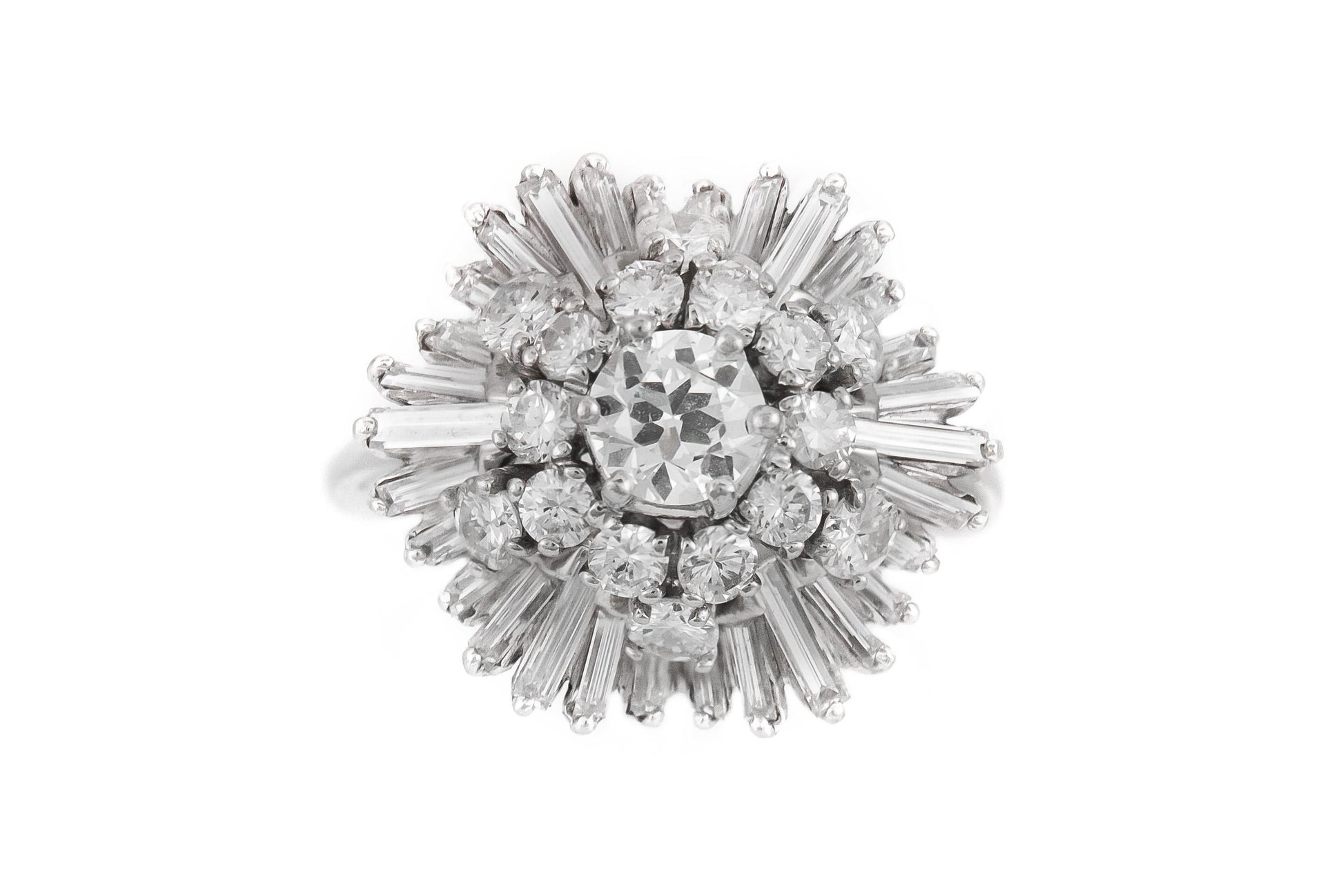 Vintage 1950s 3.80 Carat Diamond Flower Ring