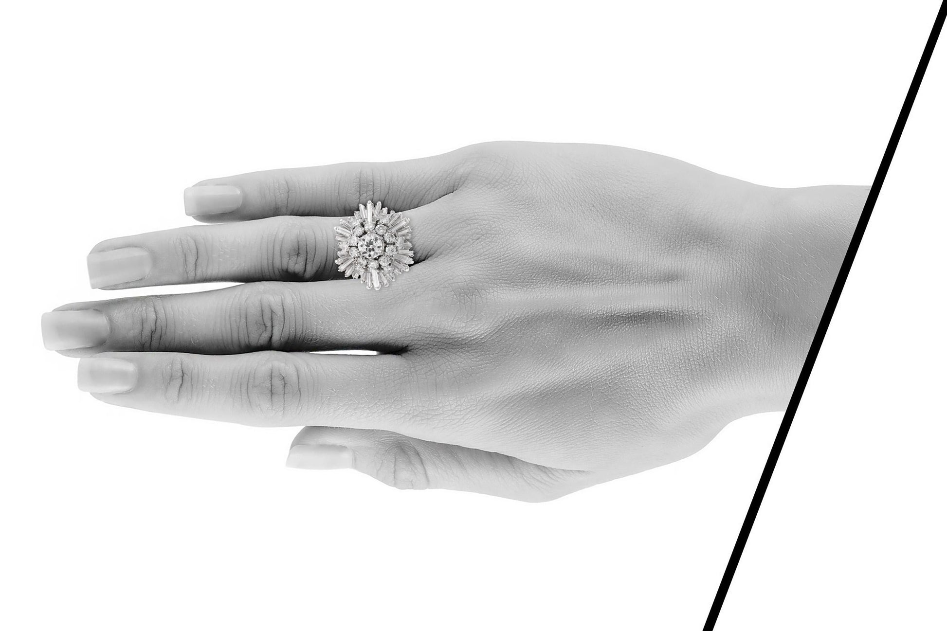 Vintage 1950s 3.80 Carat Diamond Flower Ring