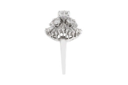 Vintage 1950s 3.80 Carat Diamond Flower Ring