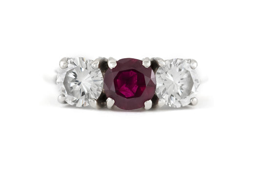 Vintage 1970s 0.90 Carat Round Cut Ruby and 1.60 Carat Diamond Ring