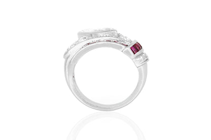 Vintage 1950s 1.25 Carat Marquise Cut Diamond Ring with Rubies