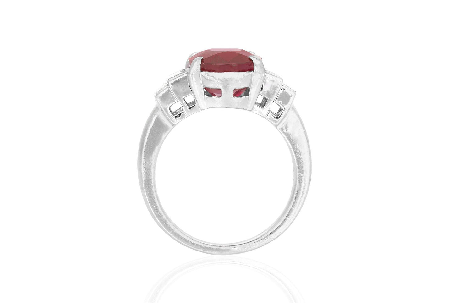 Vintage 1950s 5.39 Carat Oval Cut Ruby and 0.50 Carat Diamonds Ring