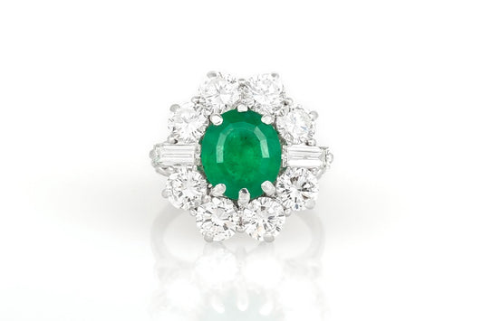 Vintage 1940s 2.50 Carat Emerald & 4.00 Carat Diamond Cluster Ring