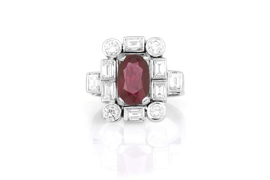 Vintage 1950s 3.00 Carat Oval Ruby & 2.00 Carat Diamonds Ring