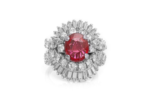 Vintage 1950s 2.68 Carat Ruby and 3.50 Carat Diamonds Ring