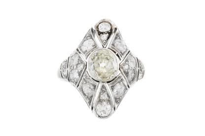 Antique Art Deco 1920s 1.50 Carat Old European Cut Diamond Dinner Ring