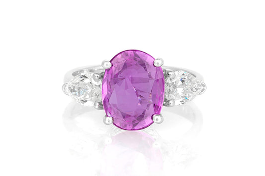 3.04 Carat Oval Cut Pink Sapphire & 1.05 Carat Diamonds Ring