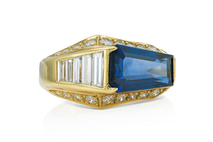 Vintage 1970s Hammerman Brothers 3.36 Carat Sapphire and Diamonds Ring