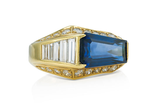 Vintage 1970s Hammerman Brothers 3.36 Carat Sapphire and Diamonds Ring