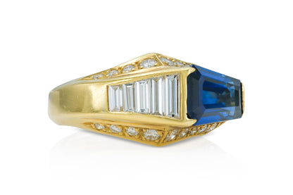 Vintage 1970s Hammerman Brothers 3.36 Carat Sapphire and Diamonds Ring