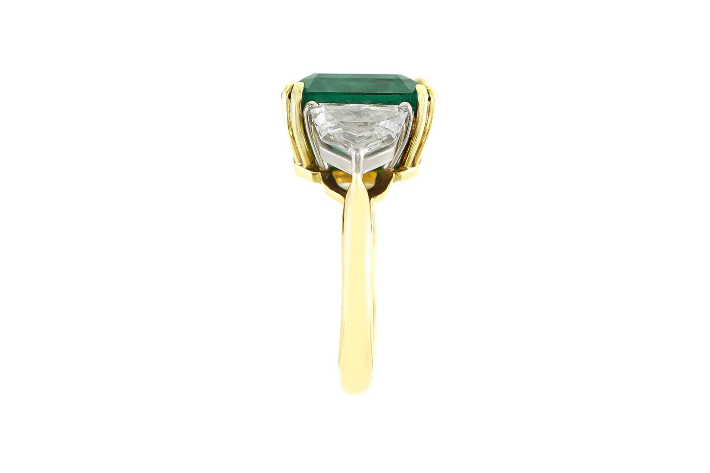 7.60 Carat Emerald and 1.30 Carat Shield cut Diamonds Ring