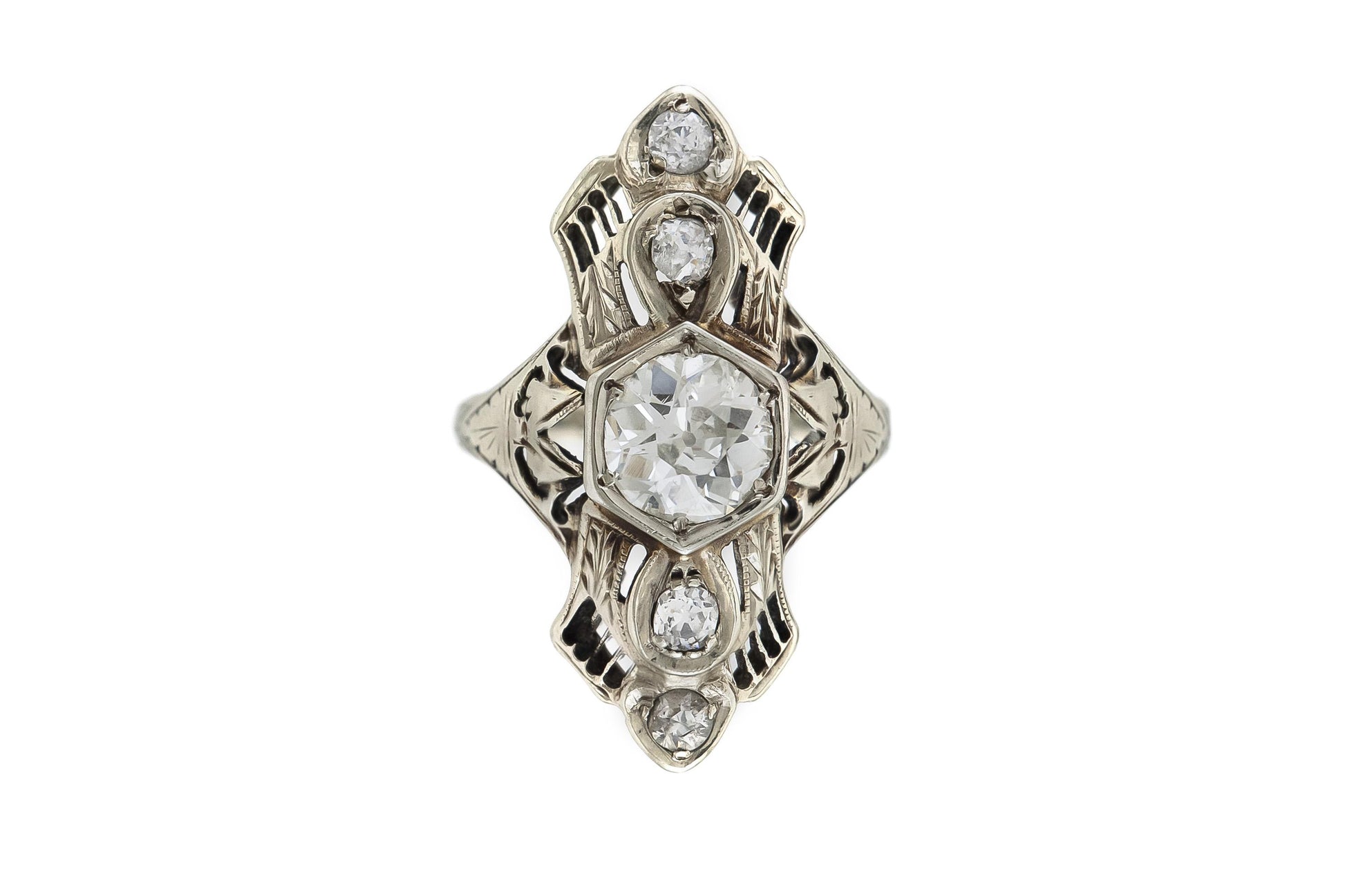 Antique Art Deco 1930s 1.50 Carat Old European Cut Diamond Dinner Ring