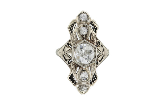 Antique Art Deco 1930s 1.50 Carat Old European Cut Diamond Dinner Ring