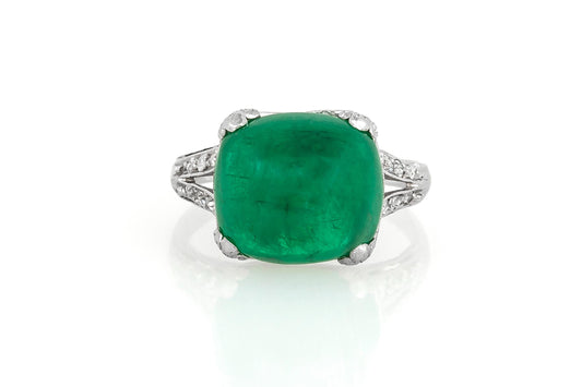 Antique Art Deco 1920s 6.50 Carat Sugarloaf Emerald Ring