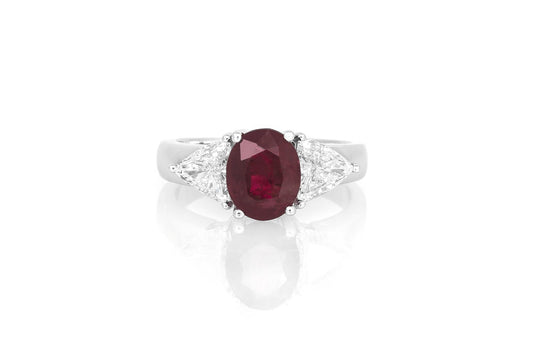 2.52 Carat Oval Cut Ruby and 1.05 Carat Diamond Ring