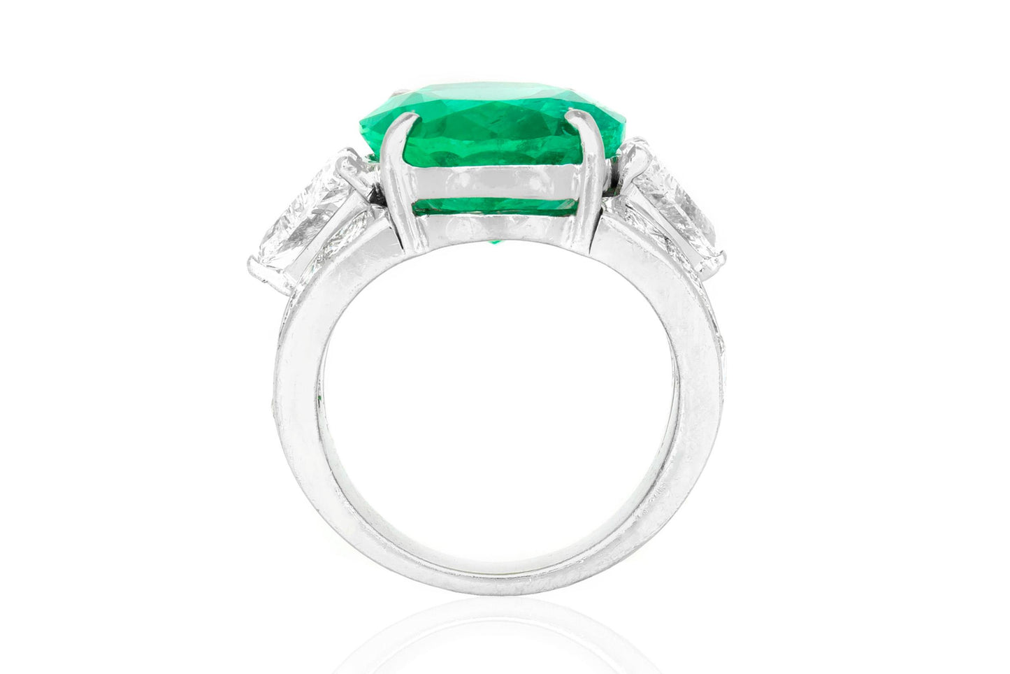 Vintage 1950s 10.08 Carat Oval Cut Colombian Emerald Ring with Diamonds