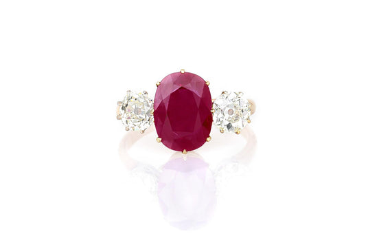 Antique Victorian 3.00 Carat Oval Cut Ruby and 2.25 Carat Diamonds Ring