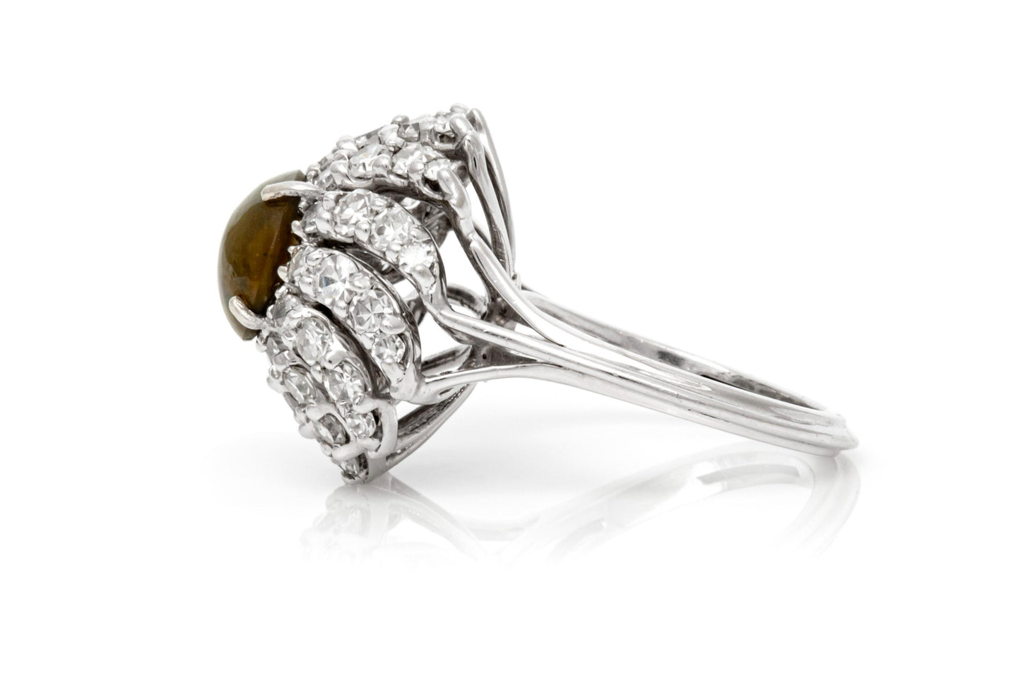 Vintage 1950s 2.50 Carat Cat's Eye and 2.00 Carat Diamond Cocktail Ring