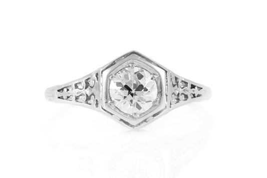 Antique Edwardian 1900s 0.75 Carat Old European Cut Diamond Engagement Ring