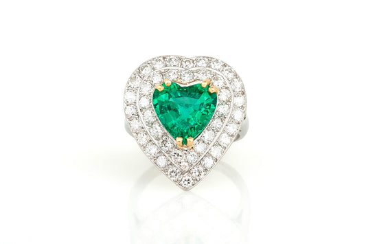 2.48 Carat Heart-Shaped Emerald Ring with Diamonds