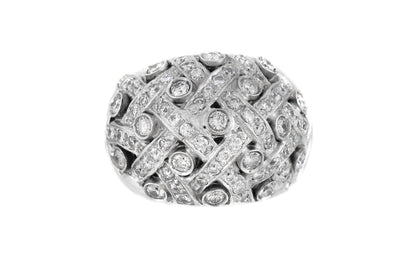 Vintage 1980s 3.40 Carat Diamond Basket Weave Bombe Ring