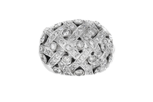 Vintage 1980s 3.40 Carat Diamond Basket Weave Bombe Ring