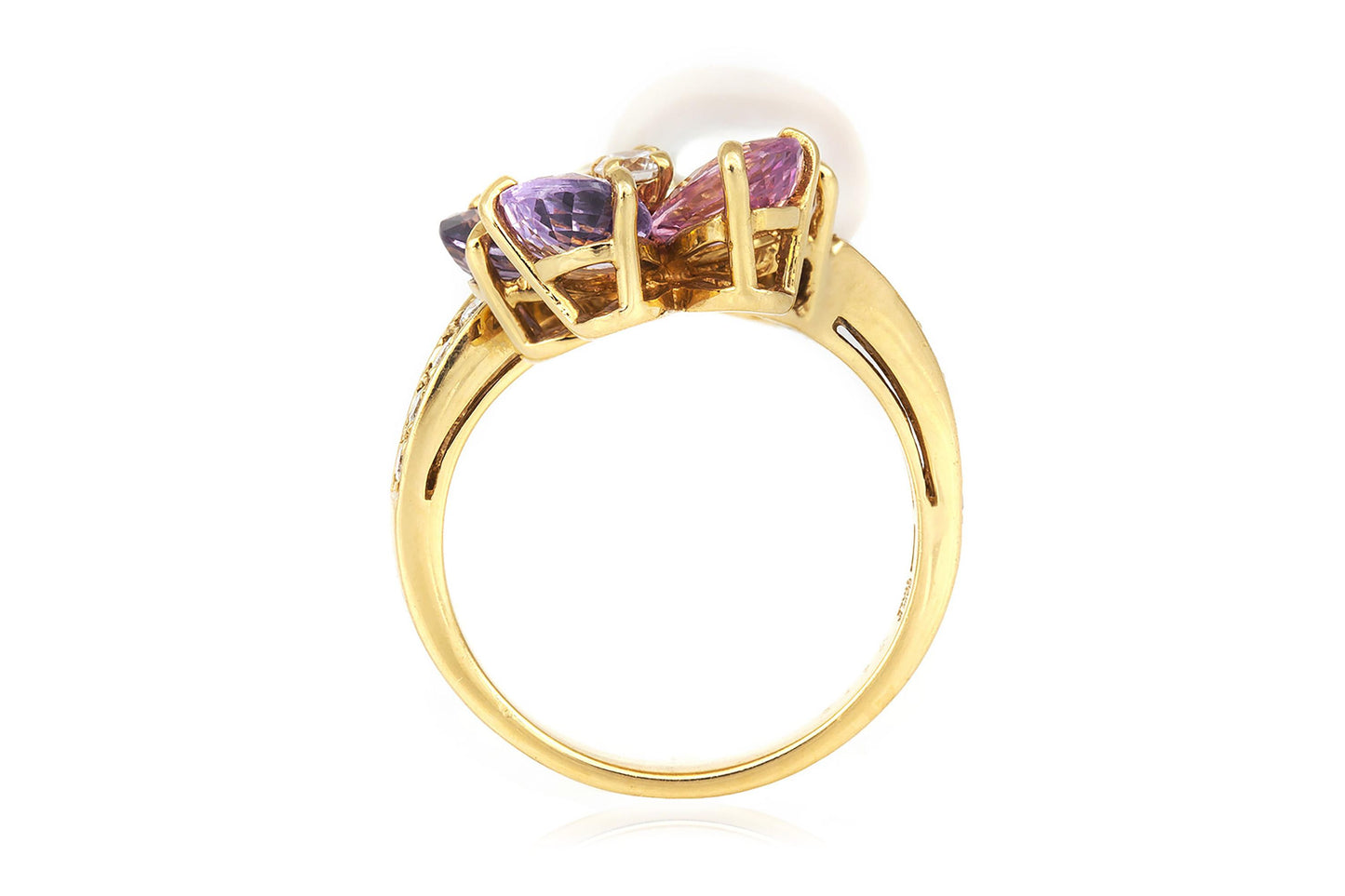 Bvlgari Pearl and Multi-Color Sapphire Flower Ring with Diamonds