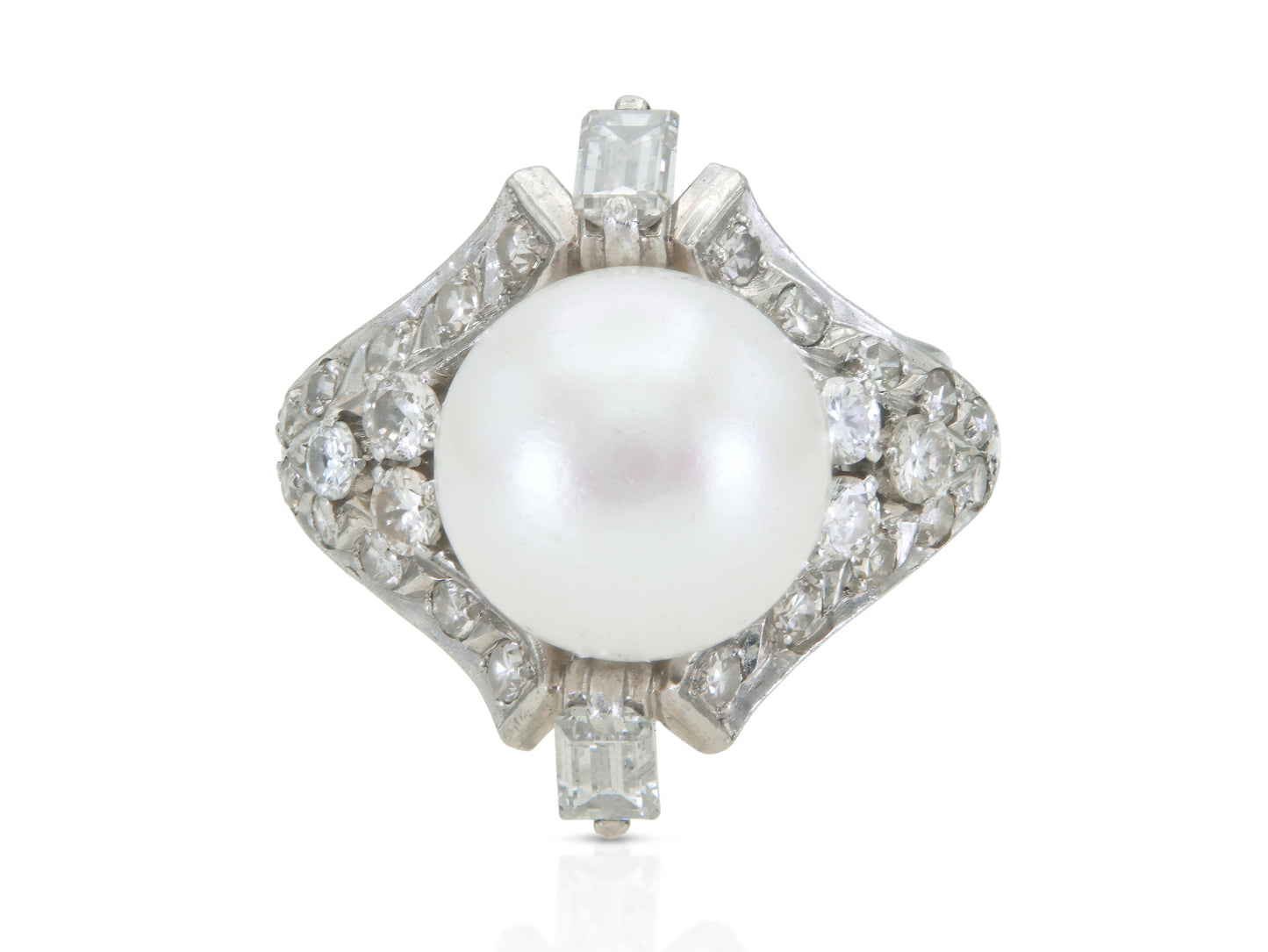 Vintage 1950s Pearl and Diamond Ring