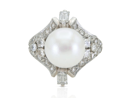 Vintage 1950s Pearl and Diamond Ring