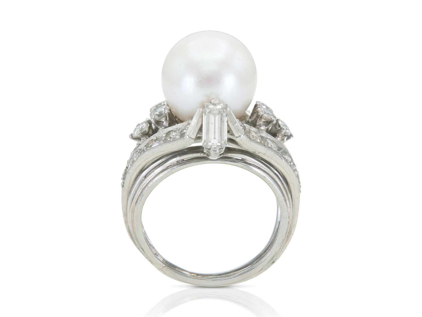Vintage 1950s Pearl and Diamond Ring