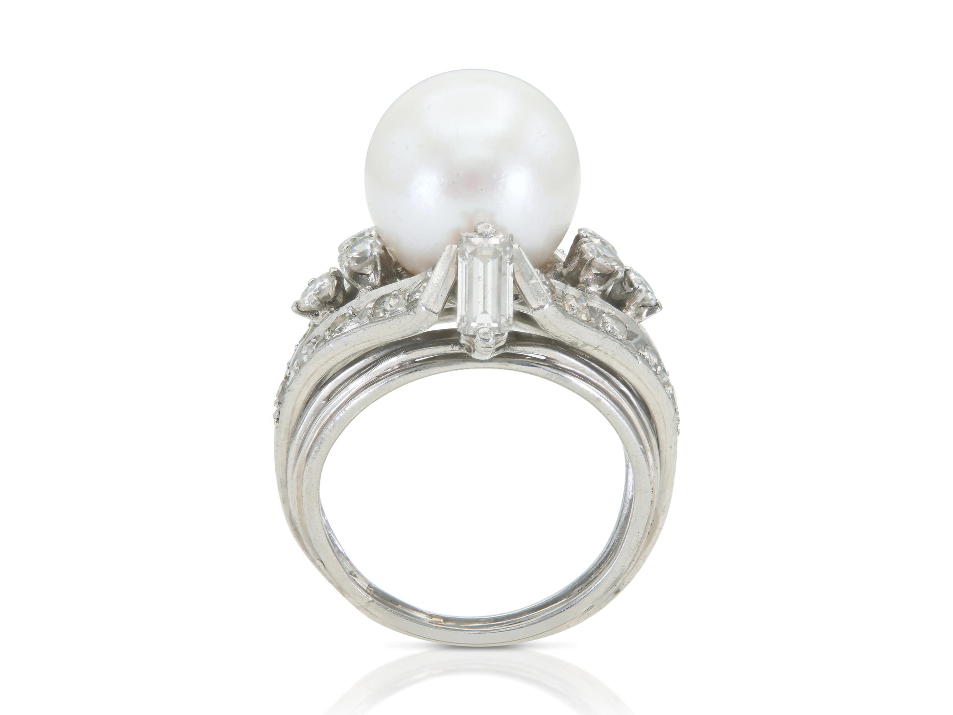 Vintage 1950s Pearl and Diamond Ring