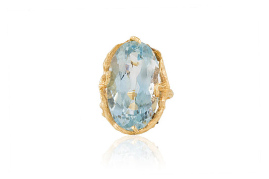 Vintage 1970s 30.00 Carat Oval Cut Aquamarine Ring