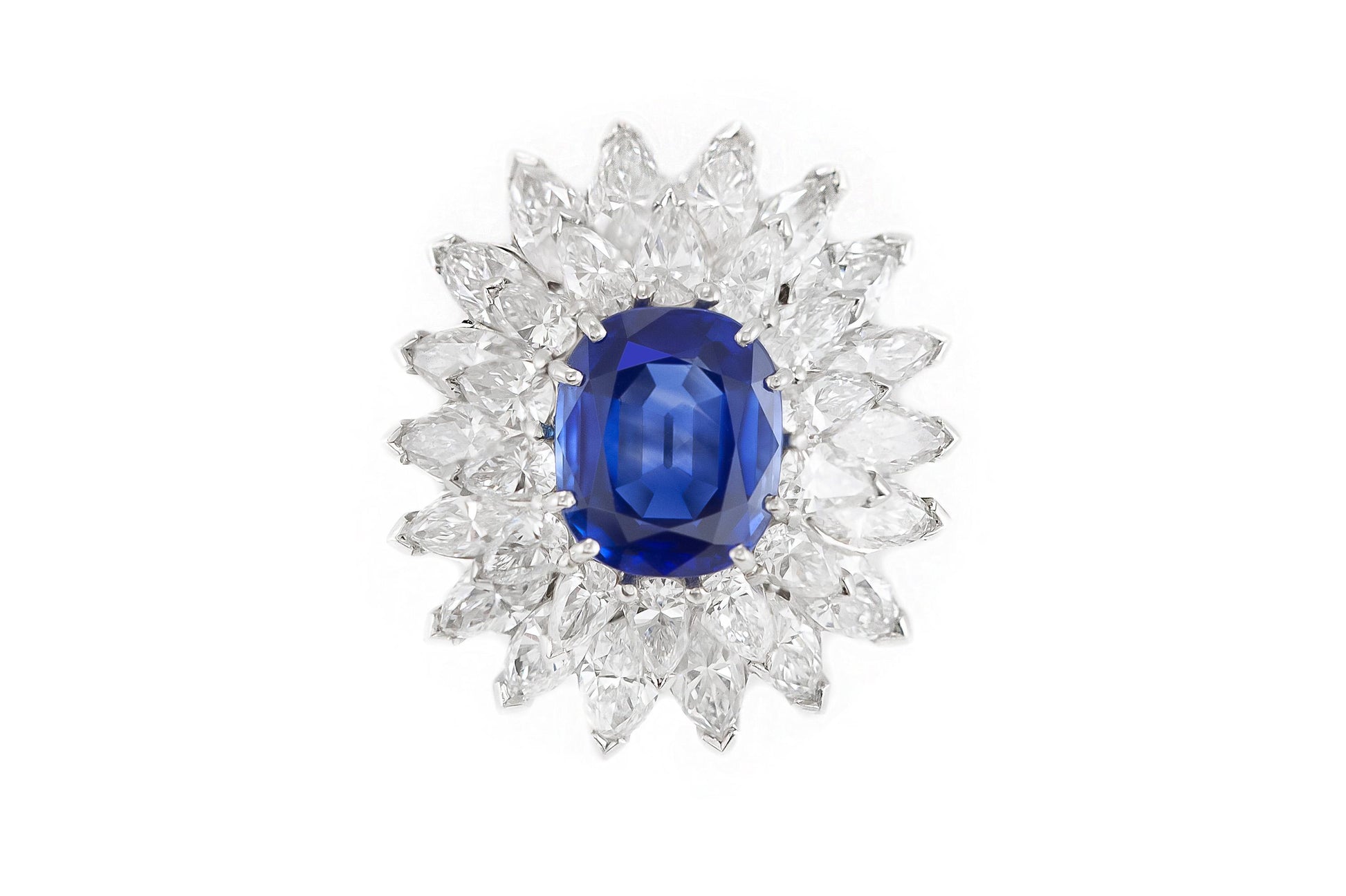 Vintage 1950s 6.63 Carat Kasmir Sapphire and 13.00 Carat Diamond Ring