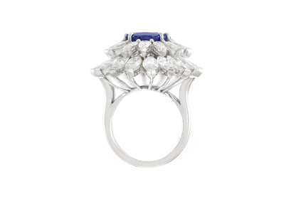 Vintage 1950s 6.63 Carat Kasmir Sapphire and 13.00 Carat Diamond Ring