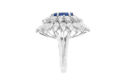 Vintage 1950s 6.63 Carat Kasmir Sapphire and 13.00 Carat Diamond Ring