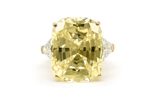 Vintage 1970s Van Cleef & Arpels 24.29 Carat Cushion Cut Yellow Diamond Ring