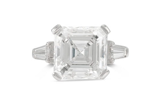 6.17 Carat Square Emerald Cut Diamond Engagement Ring