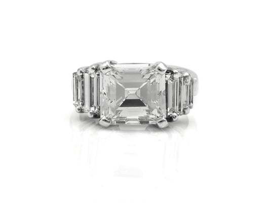 Vintage 1950s 3.75 Carat Emerald Cut Diamond Engagement Ring