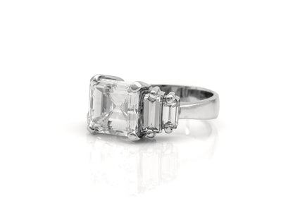 Vintage 1950s 3.75 Carat Emerald Cut Diamond Engagement Ring