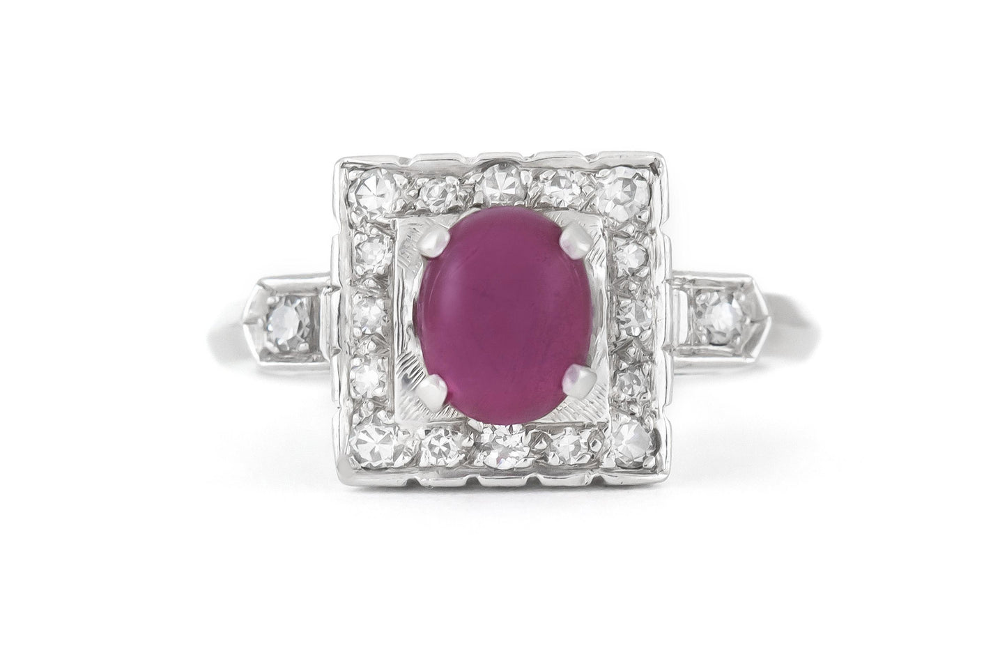 Antique Art Deco 1930s 1.50 Carat Star Ruby Ring with Diamonds