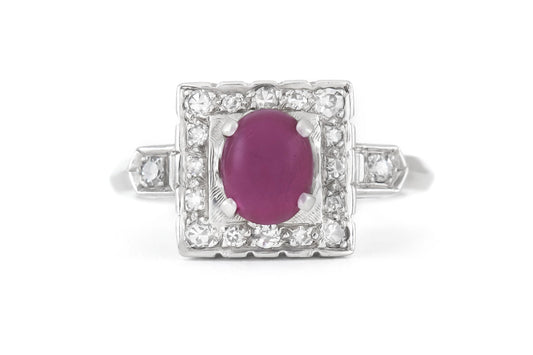 Antique Art Deco 1930s 1.50 Carat Star Ruby Ring with Diamonds