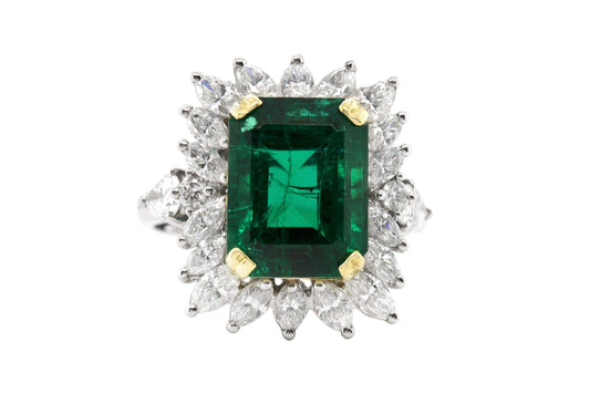 Vintage 1950s 8.11 Carat Emerald Ring with Diamonds