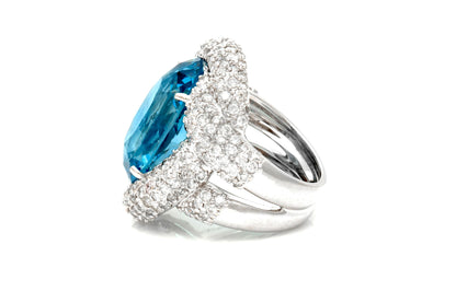 17.40 Carat Oval Cut Aquamarine Ring with Diamonds