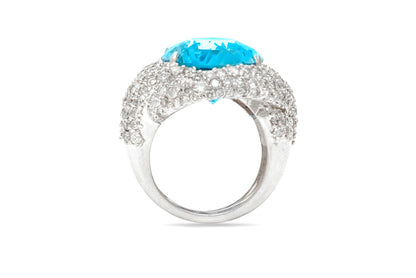 17.40 Carat Oval Cut Aquamarine Ring with Diamonds