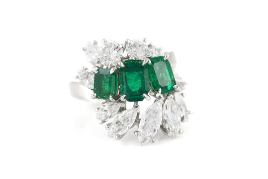 Vintage 1970s Meister Emerald and Diamond Ring