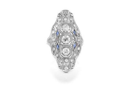 Antique Art Deco 1920s 1.50 Carat Diamond Dinner Ring with Sapphires